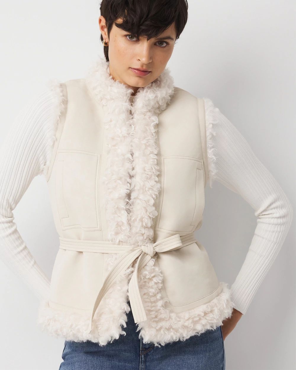Reversible Faux Suede Sherpa Vest | White House Black Market